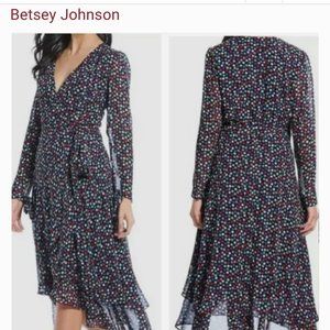 Betsey Johnson Women's Navy Multi Polkadot Wrap Dress SZ 10